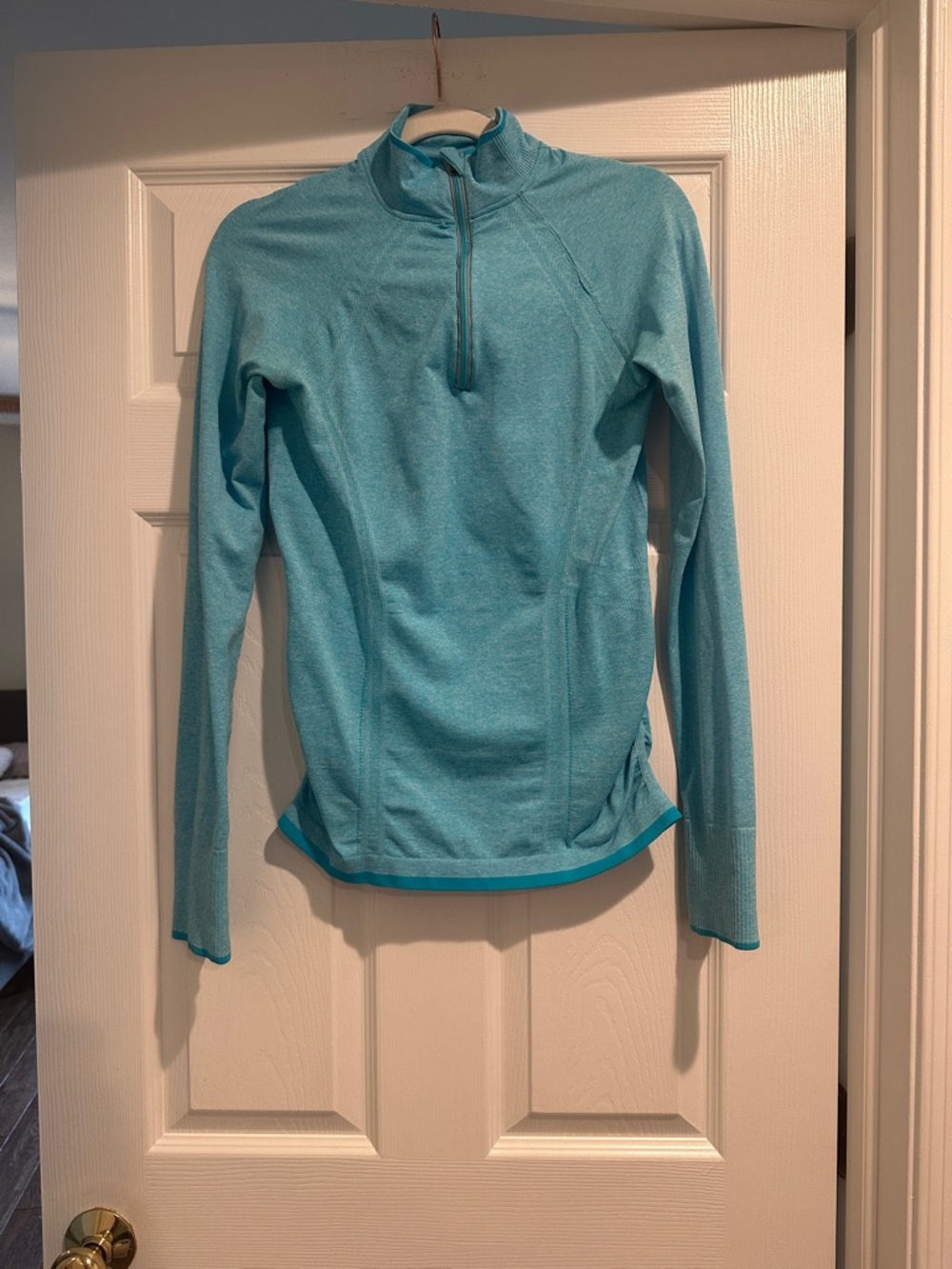 Athleta Seamless 1/4 Zip Performance Pullover Aqua Blue Size Small